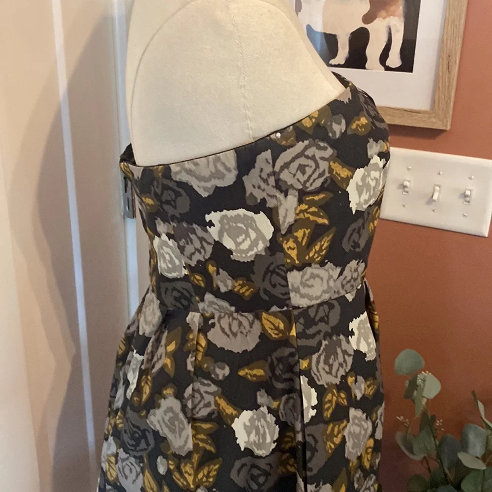 J. Crew Marielle Solstice floral strapless pockets gray gold 10 zipper dress - Picture 8 of 16